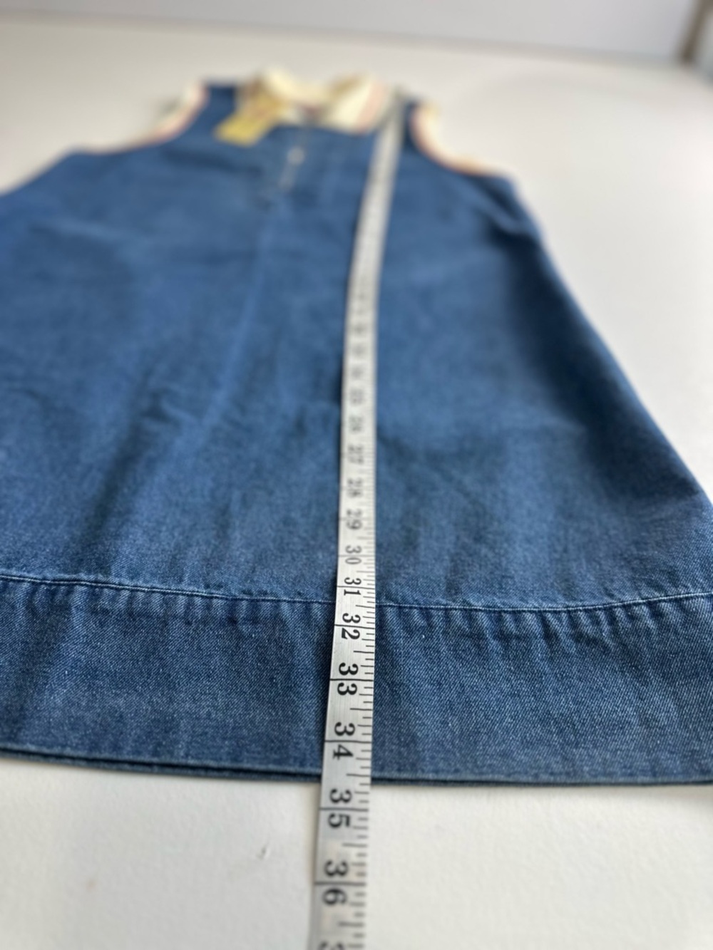 Entro women’s S sleeveless denim dress with side pockets front zip cream trim - Picture 9 of 13